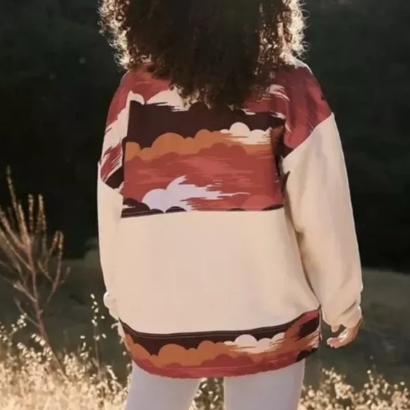 Free People Movement Daybreak Sweatshirt Jacket HalfZip SunsetPrint Ivory S NWT - Picture 7 of 7